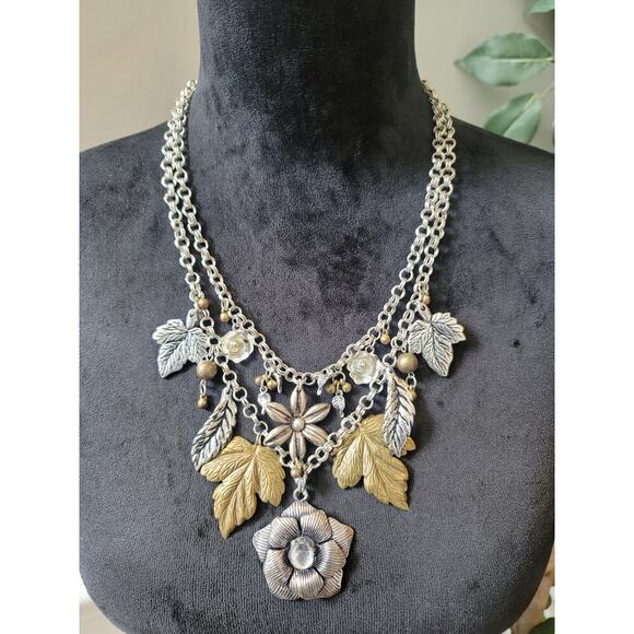 Women's Vintage Leaf Flower Charm Necklace with Lobster Clasp Statement Style - Picture 4 of 6